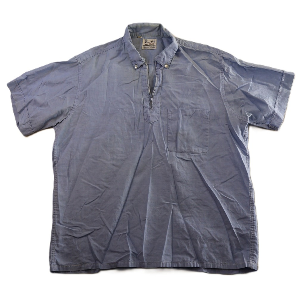 Washington Dee Cee Mens L Short Sleeve Zip Pullover Shirt Blue Vintage Tapered